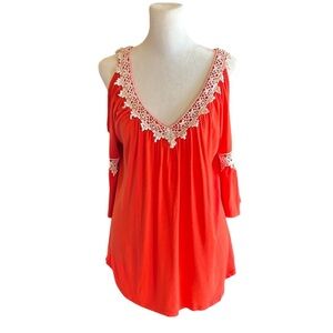 G Collection Coral Cold Shoulder Open Back Top Size M